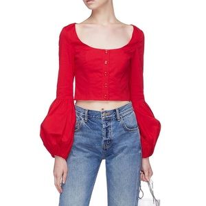 Staud Monica Red Balloon Sleeve Crop Top (S)